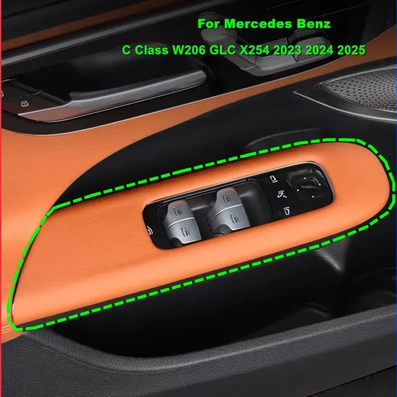 

4 Piece Car Window Lift Switch Button Panel Leather Protective Cover Trim For Mercedes Benz C Class W206 GLC X254 2023 2024 2025