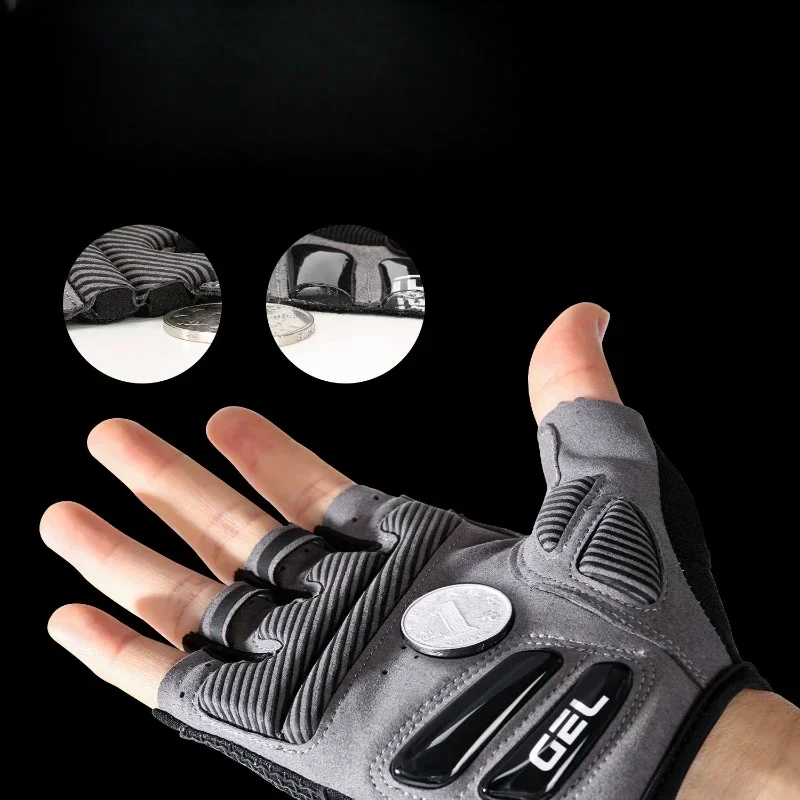 

Summer Half Finger Mountain Road Bike Gloves Black Liquid Silicone Shock Absorbent Breathable Wear Resistant Exercise Bike Fitne