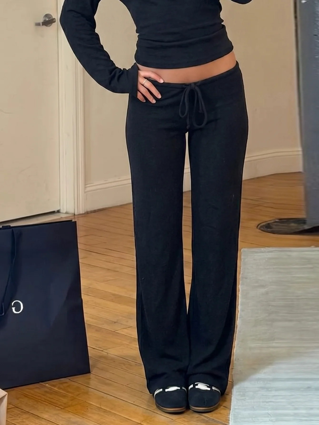 Dulzura Women'S Solid High Waist Lace Up Long Pants Casual Versatile Slim Fit Pants Party Club Street Style Spring Autumn Outfit