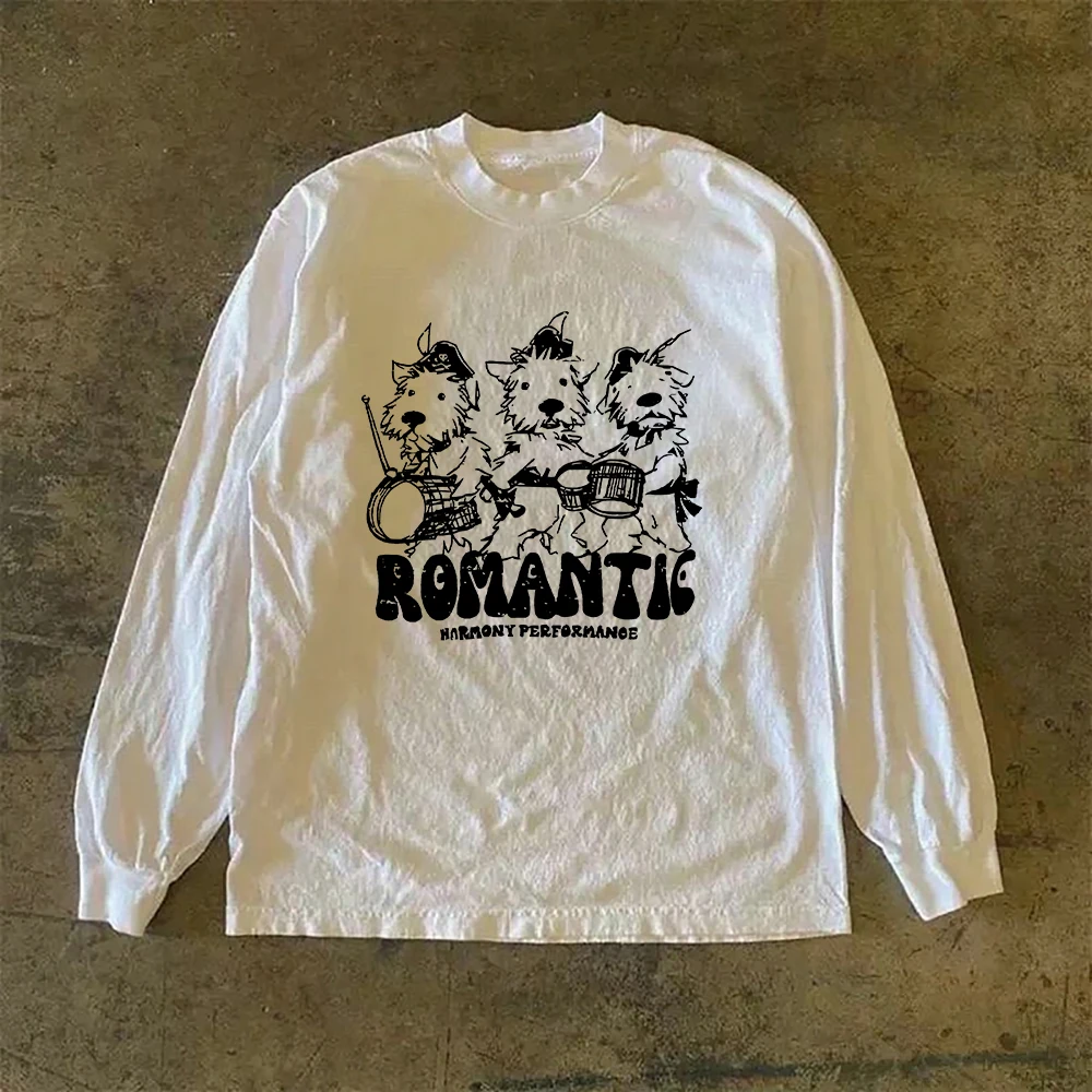 Heavyweight 310g Pure Cotton Long Sleeve T-Shirt American Retro Oversize Streetwear Versatile Miao Xiu Story T-Shirt