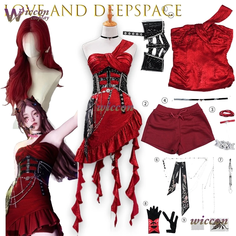

New Women Red Sexy Dress Heroine Night Dance Game Love And Deepspace MC Xavier Cosplay Accessories Props Halloween Party Suit