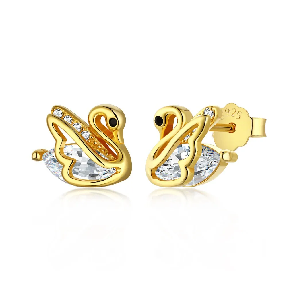 S925 Silver Ear Stud Women's Design Feeling Small and Unique Swan High Carbon Diamond Earrings Light Luxury and High Quality