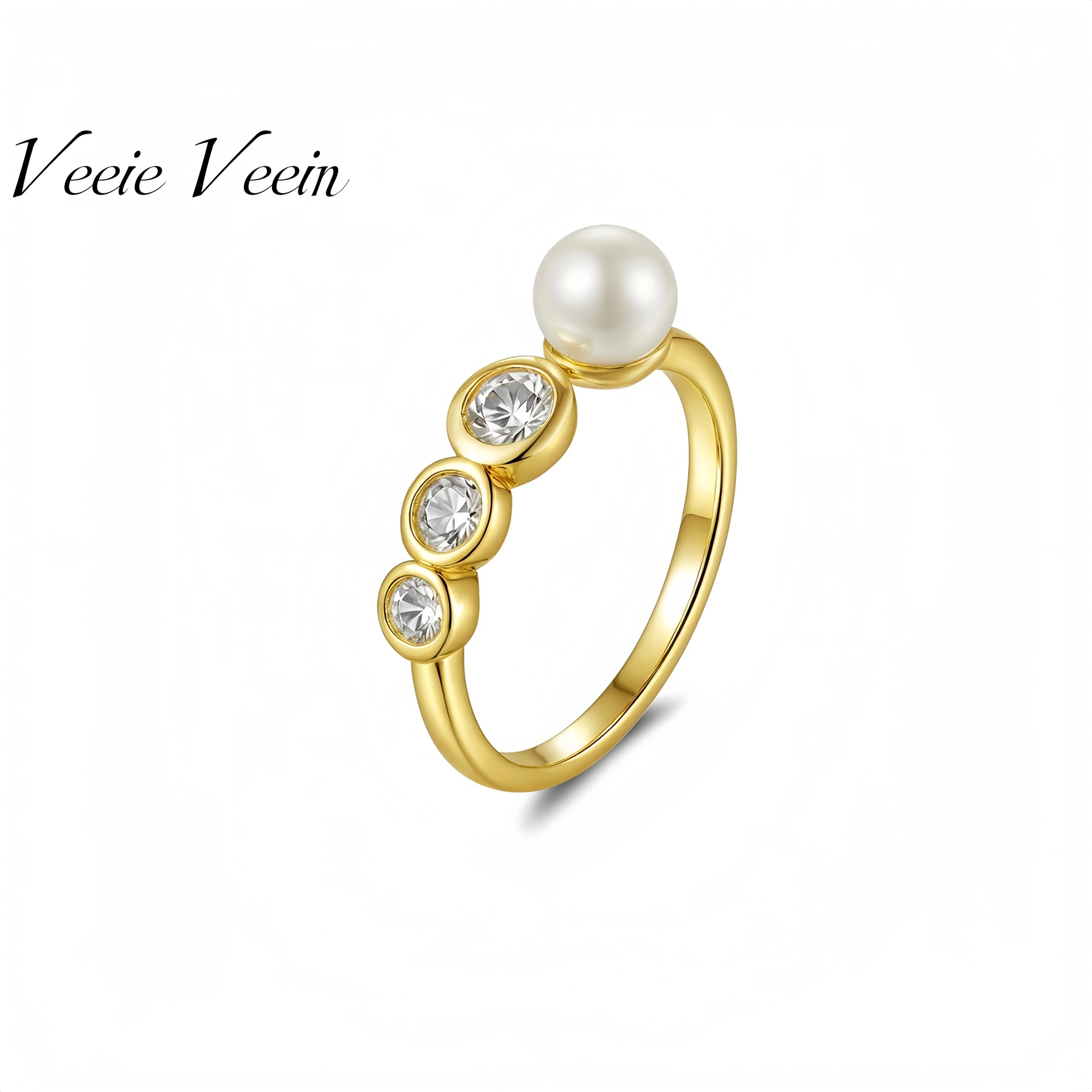 

Veeie Veein Элитный бренд S925 Кольцо из стерлингового серебра с муассанитом и жемчужными пузырьками Высококачественный вид для женщин