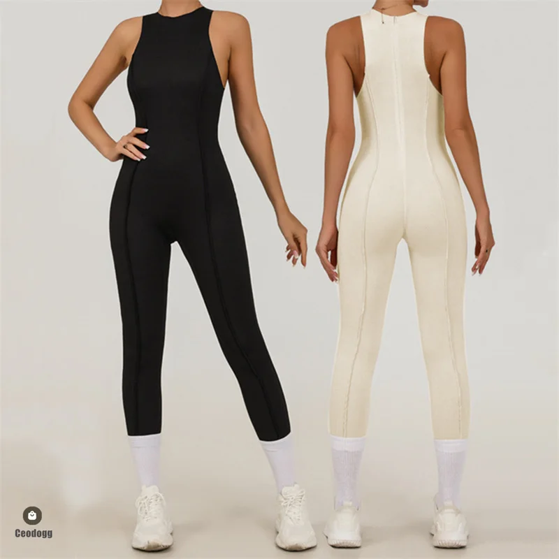 Women Tracksuit Zipper Jumpsuit Yoga Set One Piece Jumpsuit Workout Scrunch Legging Rompers Sport Gym Active Suit Fitness Wear