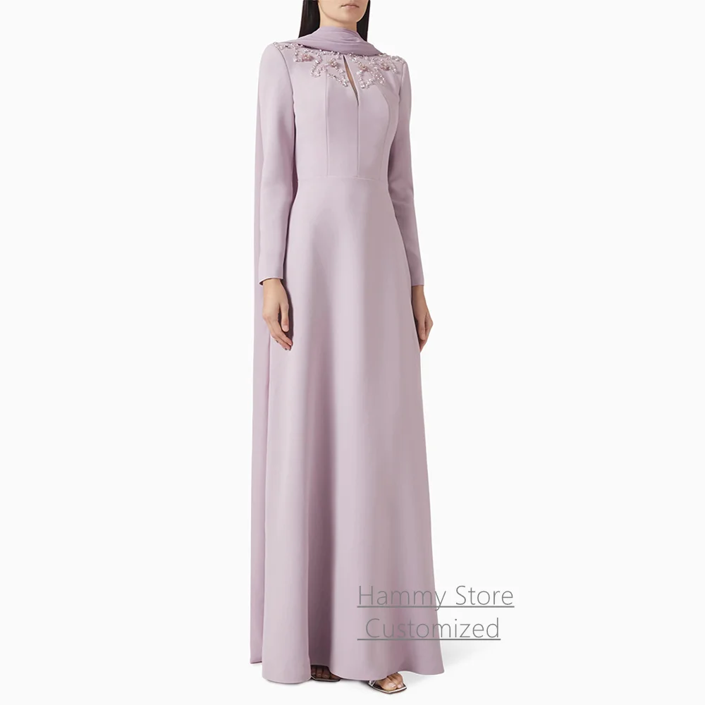 

Вечернее платье с шалью, индивидуальный пошив, высокий воротник, длинные рукава, расшитое бисером и пайетками, арабское платье для выпускного вечера, официальное праздничное платье