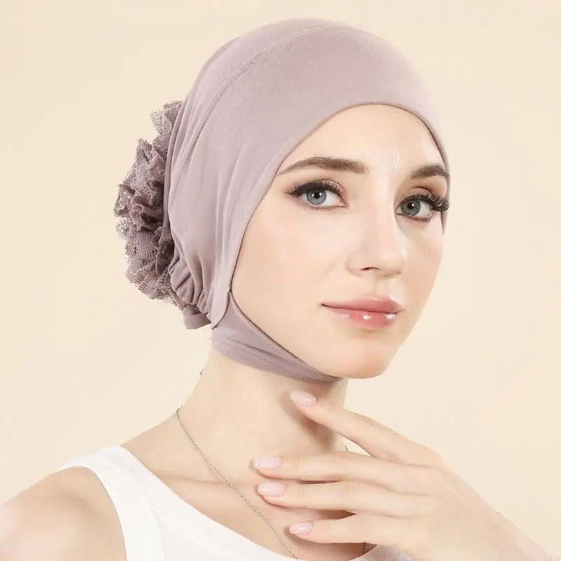 

L5YA Flower Bonnet Women Headscarf Flower for Muslims Headties Party Headdress Turban Hat Fashion Hair Scarf