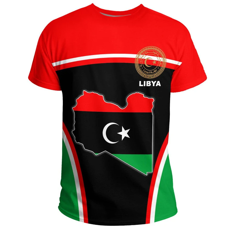 Fashion Libya Flag Graphic Football T Shirts Summer Casual Crew Neck 3D National Emblem Printed T-shirts Loose Breathable Tees