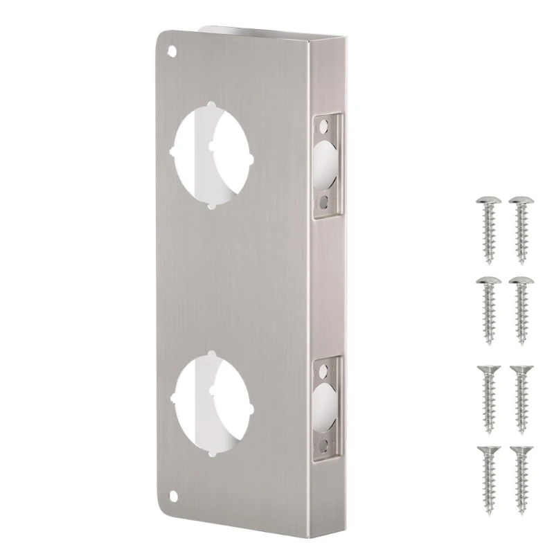 Two-Hole Door Lock Reinforcement Plate, Steel Rectangular Hardware with Two Round Face Openings for Repairing a or M4YD