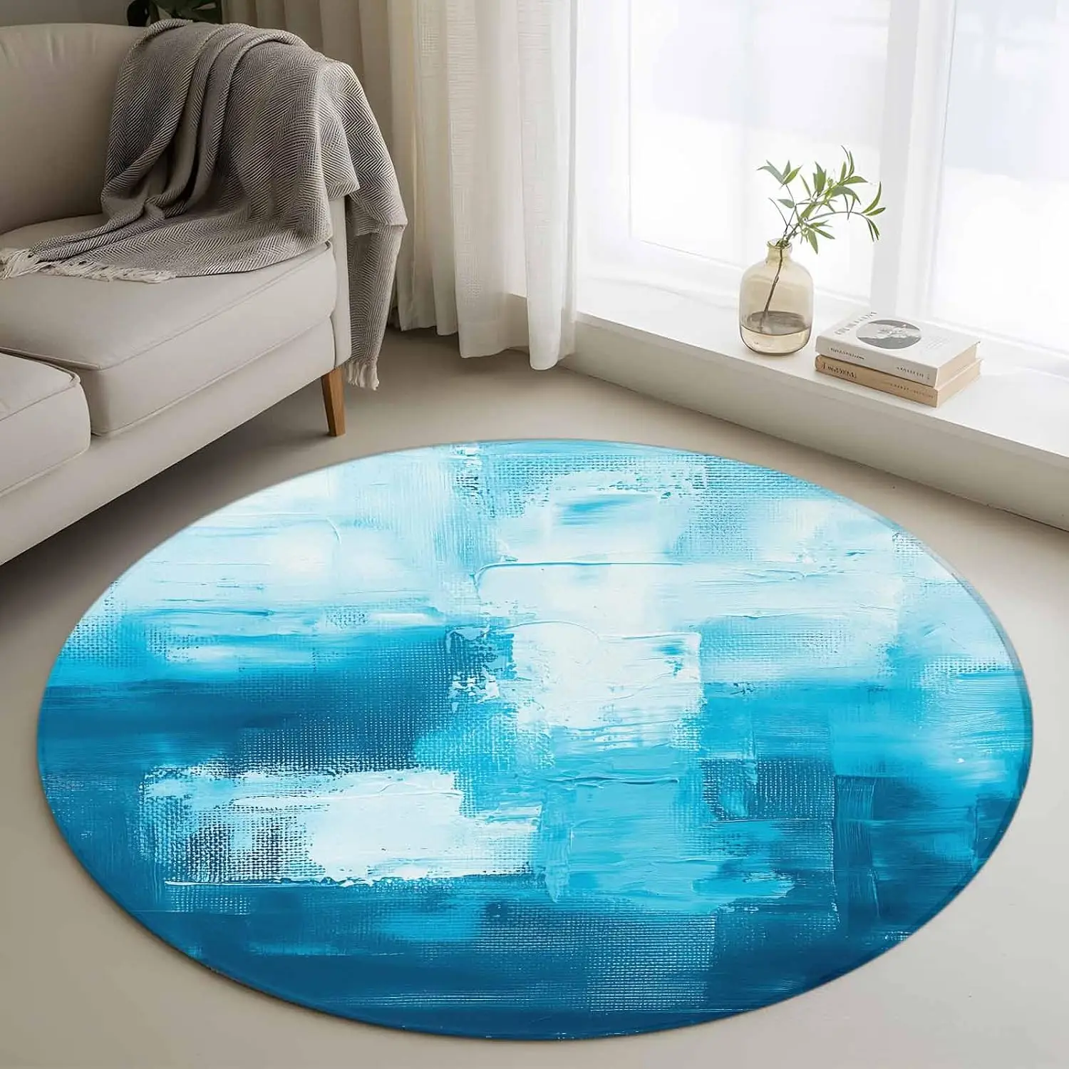 Contemporary Abstract Round Carpet Mustard Yellow Rug Circular Area Rugs for Living Room Bedroom Studio Home Decoration