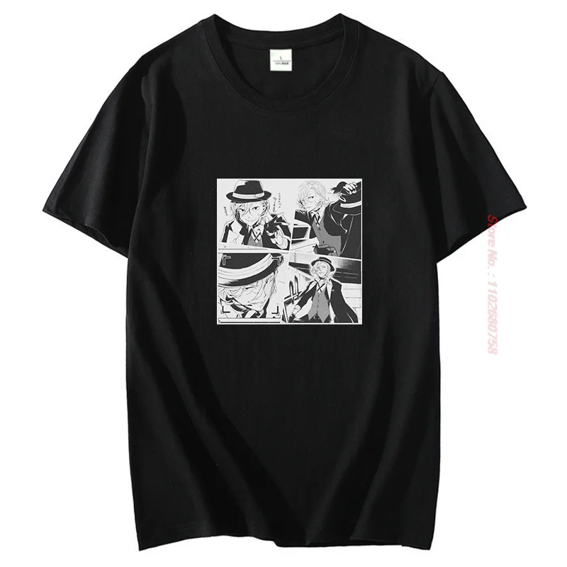 Panels Chuuya Nakahara T Shirt For Men Summer Fashion Cotton T-Shirt Bungou Stray Dogs Manga Tees Harajuku Graphic T Shirts