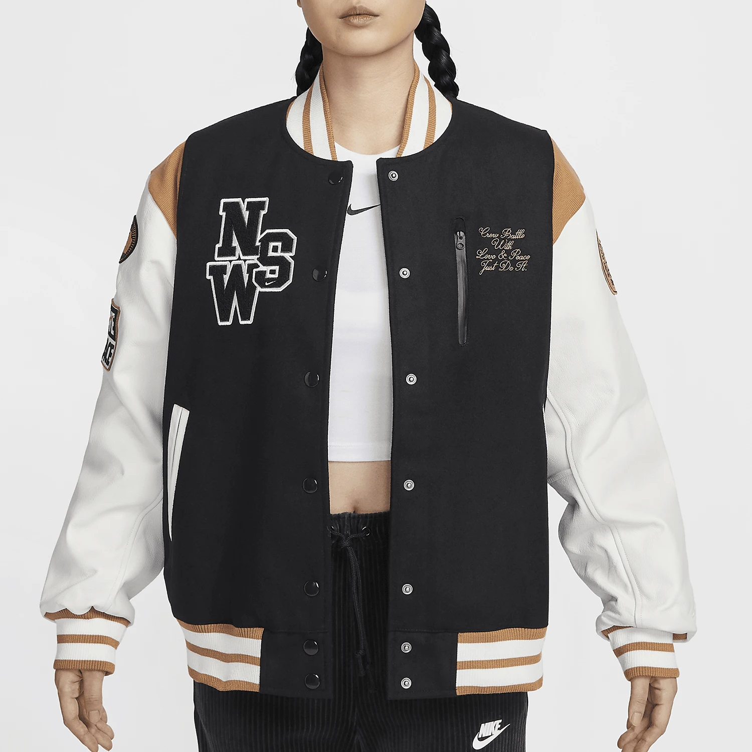 

Оригинальная женская бейсбольная куртка Nike 24 Winter New с перевернутым свободным воротником HQ4748-010