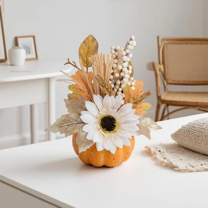 2pcs Artificial pumpkin Maple Leaves Halloween Decorations Pumpkin Autumn Harvest Ornament Home Mantel Festive Fall Display Prop