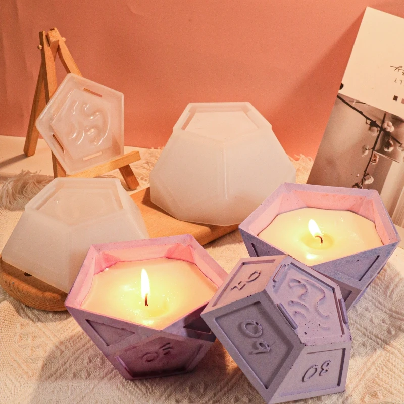 Molde de silicona para taza de vela de dados de hormigón, caja de almacenamiento de dados de cemento de yeso DIY