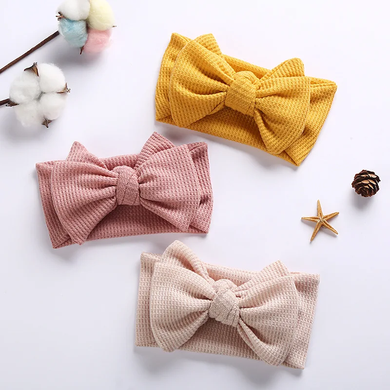 Baby Plaid Elatic Heaband Newborn Soft Dual-layer Bow Hair Accessories Girl Knit Big Bow Headwear Kid Hair Band Turban Headdress