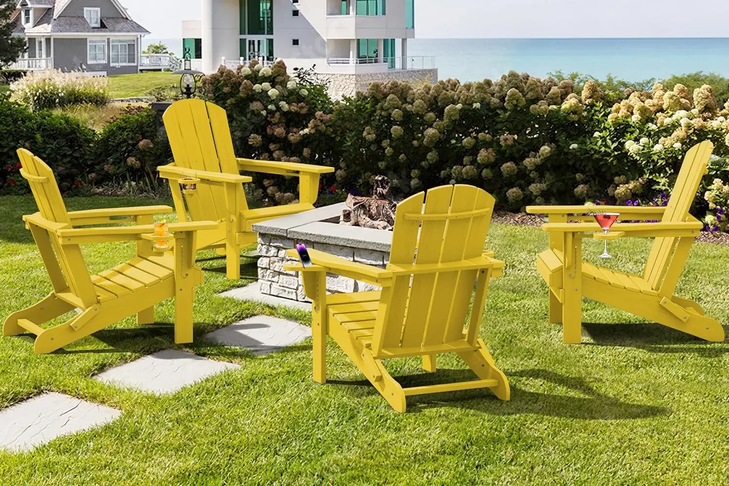 Adirondack Chair with Cup Holders - Composite Adirondack Chairs HDPE Outdoor Chairs All Weather Use- Yellow