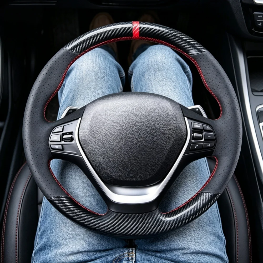 Braid Black Carbon Fiber Leather Steering Wheel Cover For BMW F25 X3 X4 F20 3 Series F30 F31 4 Series F32 F33 F36 2 Series F45