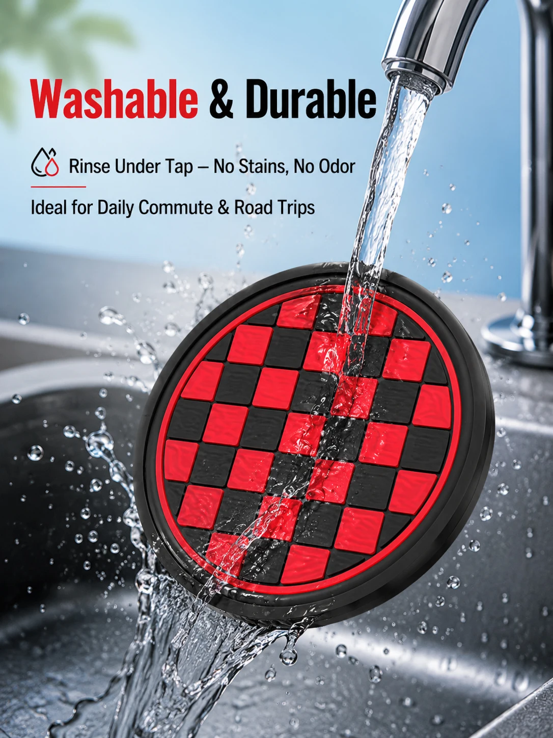 2Pcs Universal Car Cup Holder Coaster Non-Slip Silicone Mat Waterproof Auto Interior Accessories Checkerboard Pattern Anti-Skid