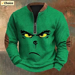 Hot Christmas Grinch Sweatshirt Men's Retro Casual Gradient Printed Sweatshirt How Th Xmas Grinch Top 1/4 Zip Pullover Mens