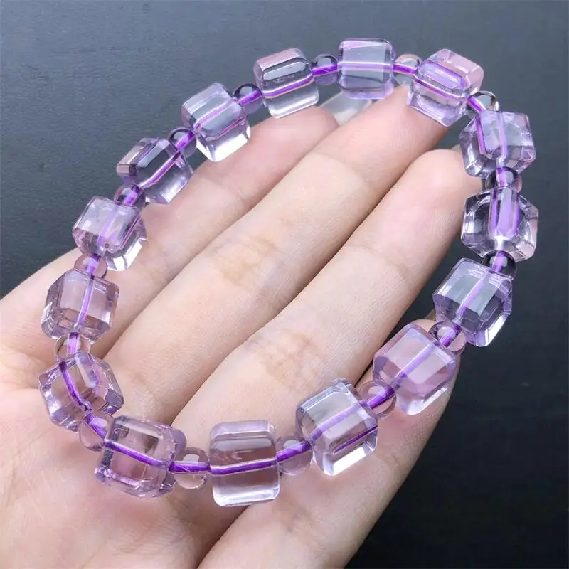 8MM Natural Amethyst Sugar Cube Bracelet Reiki Crystal Energy Bangle Mineral Woman Amulet Jewelry Gift 1PCS