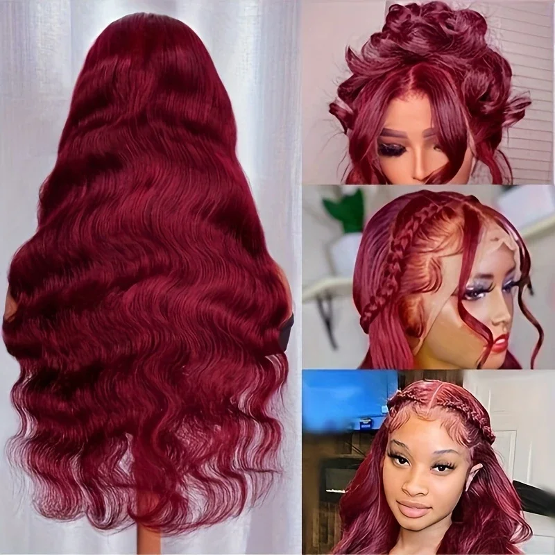 99J Burgundy Body Wave 13x4 Lace Front Wig Human Hair 13x6 HD Lace Frontal Wigs Human Hair Pre Plucked 200 Density Wig For Women