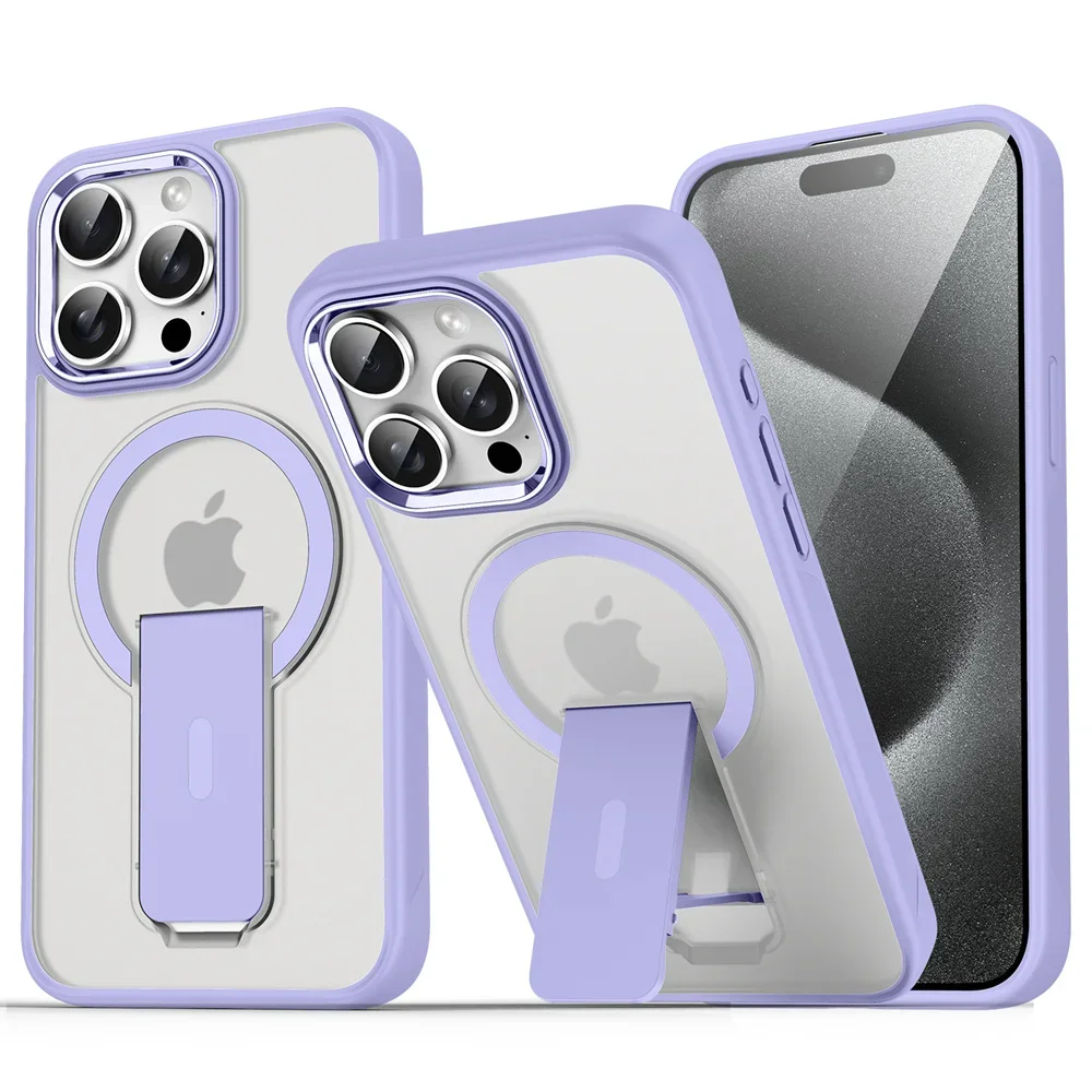 Luxury For Magsafe Folding Stand Magnetic Phone Case For iPhone 16 15 14 Plus 13 12 11 Pro Max Matte Translucent Back Cover Caps
