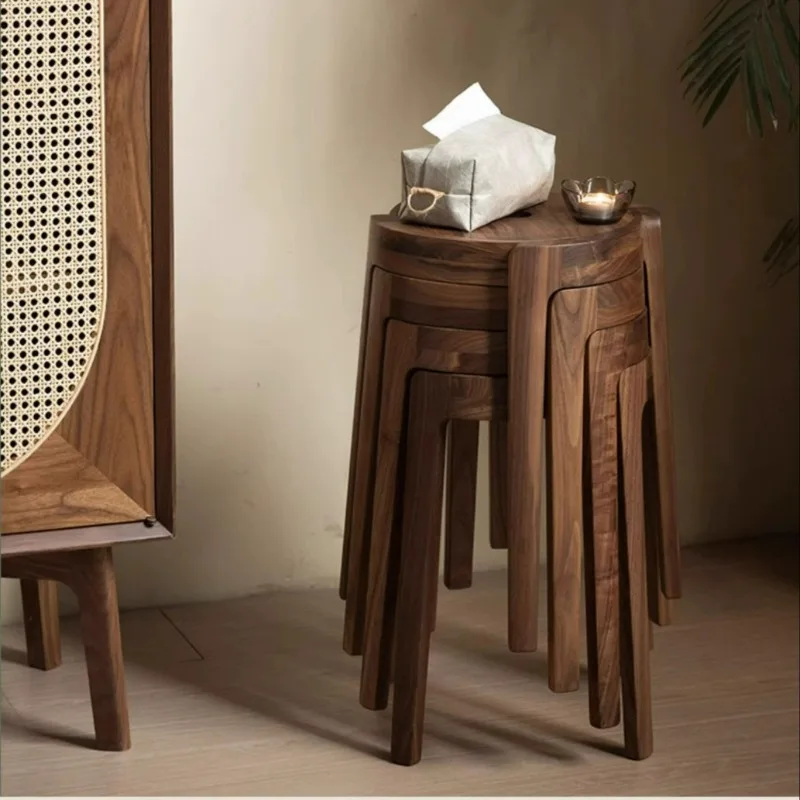 Solid wood windmill stool walnut round stool  flower stand retro small edge few shoe changing stool creative can b