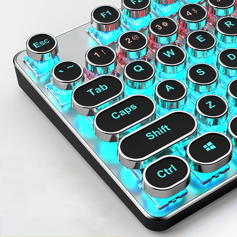 

Игровая механическая клавиатура в стиле стимпанк, 104 клавиши, RGB подсветка с защитой от ореолов, черный/синий переключатель, проводная клавиатура для настольного ноутбука