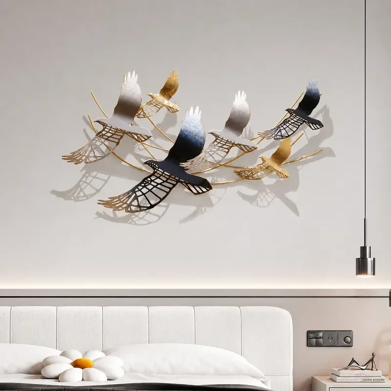 Modern Simple Cream Bird Wrought Iron Wall Hanging Decoration Pendant Bedroom TV Background Dining Room Ornament
