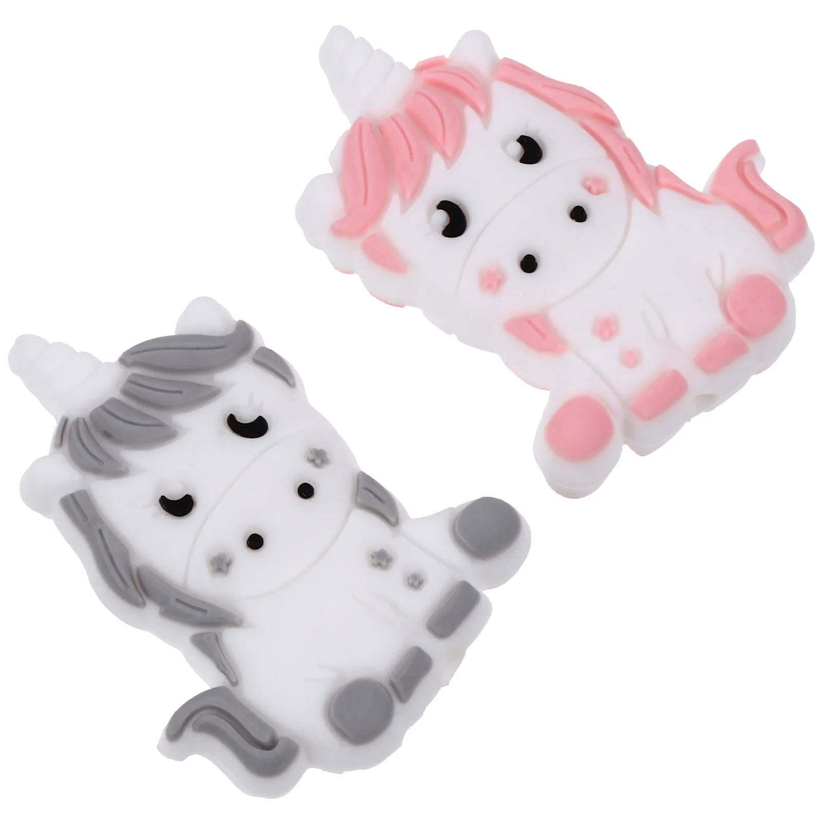 

2 шт., силиконовые бусины для прорезывания зубов с единорогом, пищевой класс, детский браслет «сделай сам», зажим для кормления, аксессуары, свободный кулон для прорезывания зубов