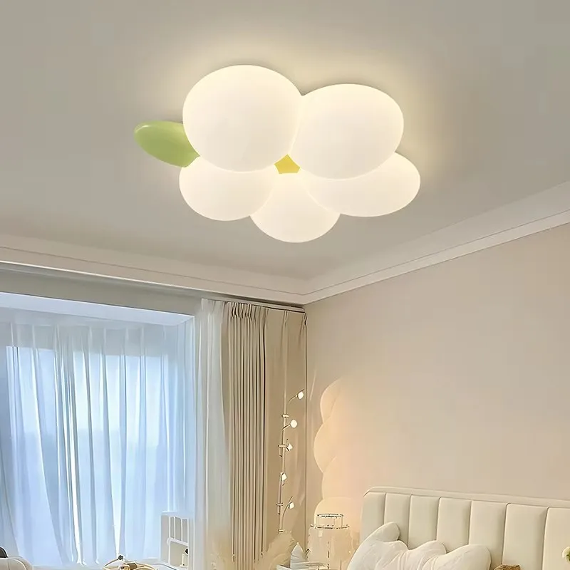 Romantic Flower LED Ceiling Lamps with Hanging Rabbit White PE Sconces Children's Bedroom Ceiling Light Kids Girl Boy Room Decor