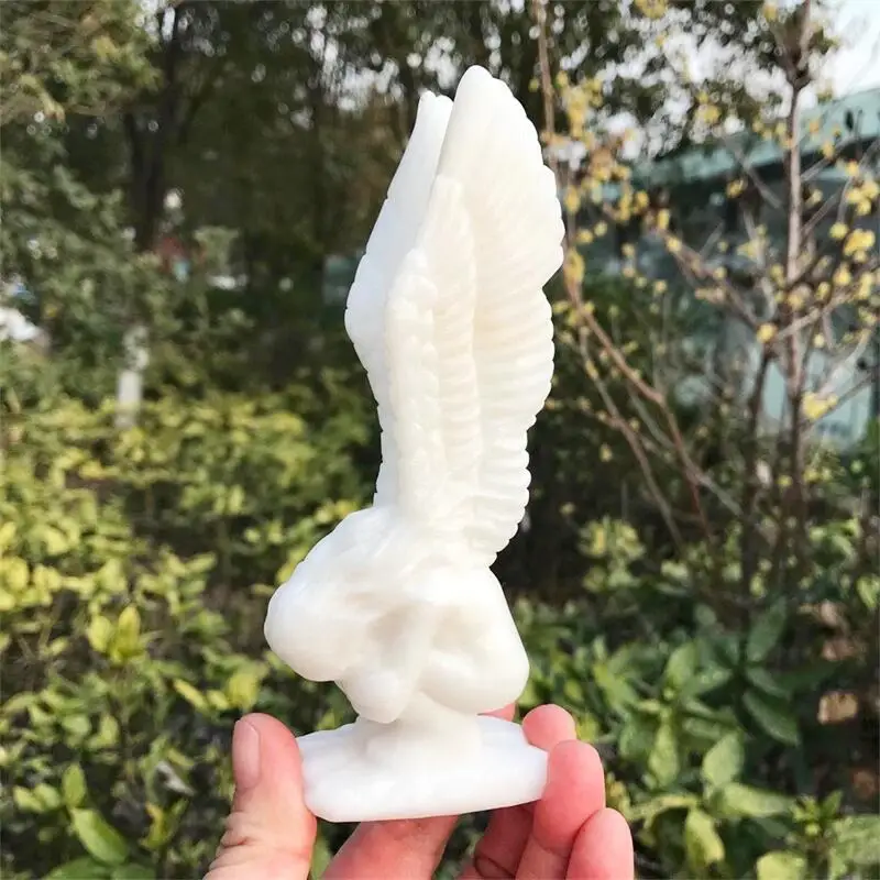 Natural White Marble Jade Angel Crystal Carving Polished Figurine Healing Energy Feng Shui Aesthetic Room Decor Gift 1pcs