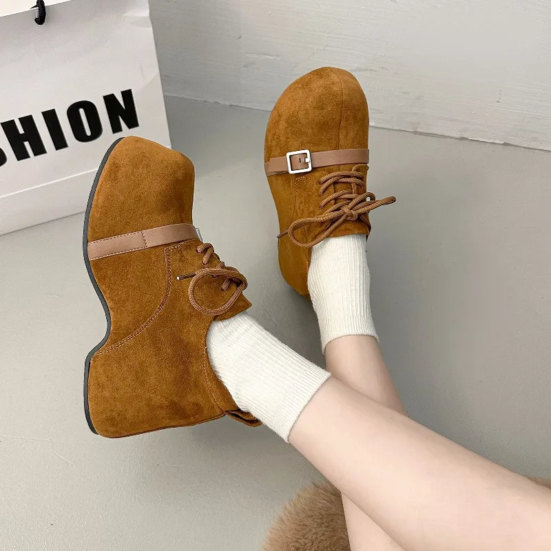 

Women Suede Ankle Boots Winter 2025 New Casual Sport Running Women Shoes Mid Heels Sneakers Lace Up Chelsea Short Shoes Women