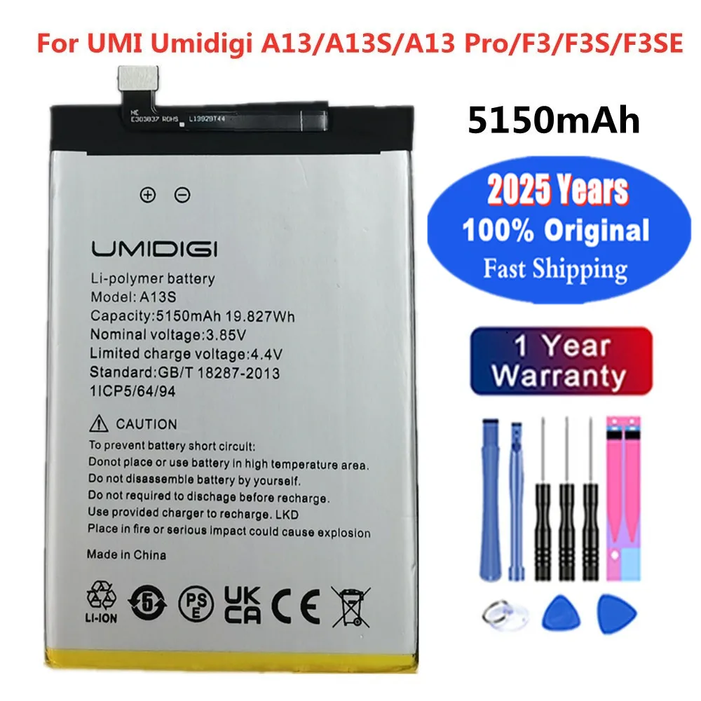 2025 Years 5150mAh 100% Original Phone Battery For UMI Umidigi A13 A13S / A13 Pro F3 F3S F3SE Phone Battery Bateria + Tools