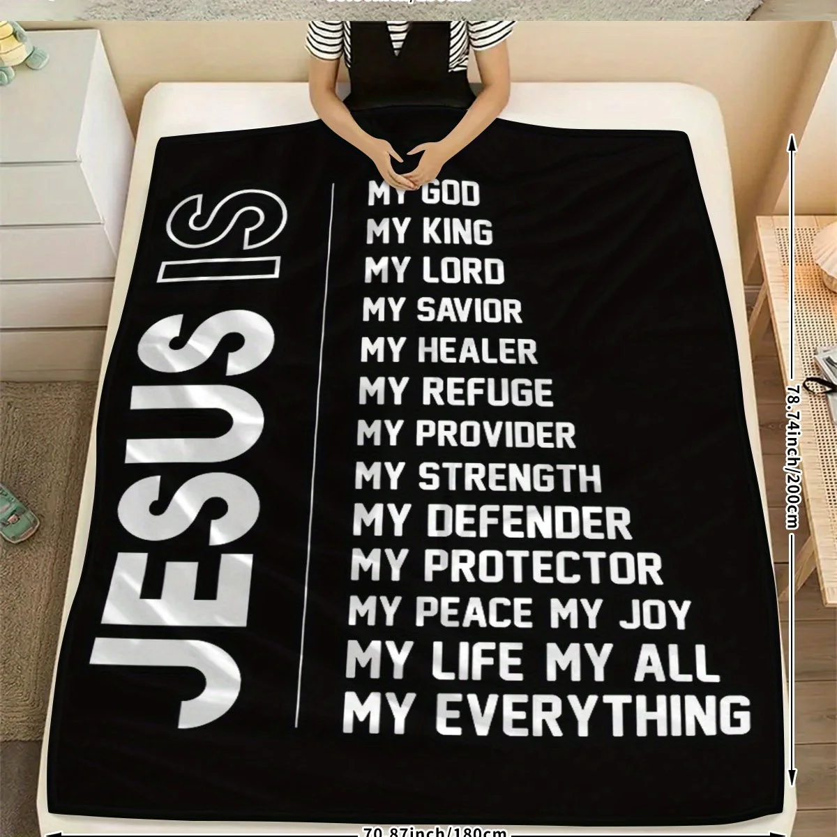 1 Jesus Is My Everything Blanket 2D Printed Soft Cozy Black White Christian Flannel Throw Blanket for Sofa Bed Living Room Gift