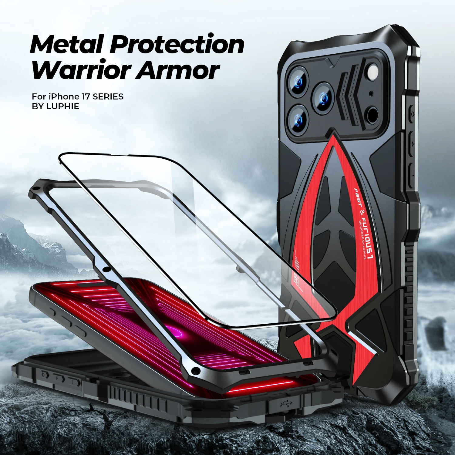 

Metal Full Protect Armor for iPhone17 Pro Max Case with Screen Protector Heavy Duty Defender Cover For iphone 17 pro case