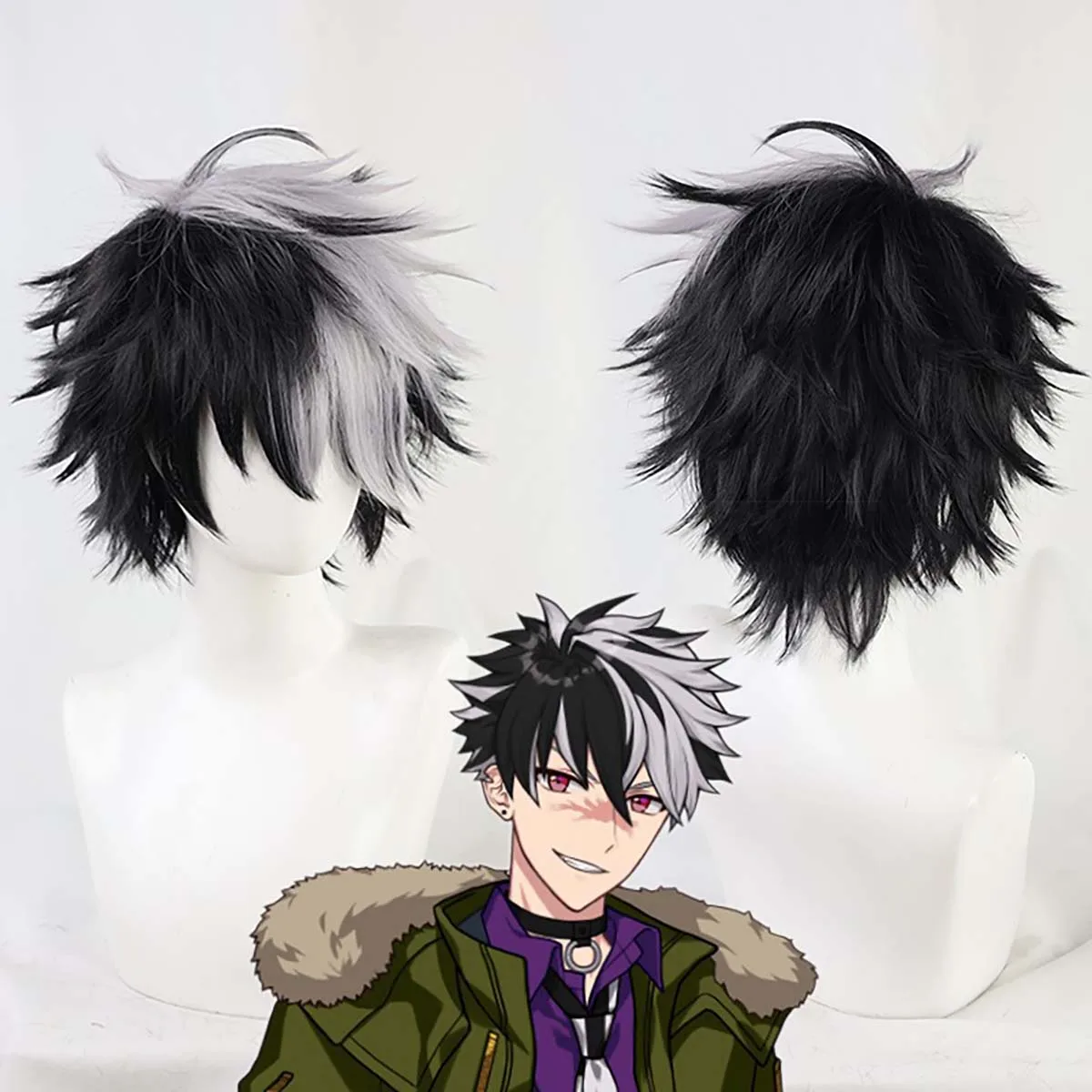 Men Promise of Wizard Bradley Cosplay Wig Wig Black And White Short Spiky Hair Heat Resistant Synthetic For Halloween Props