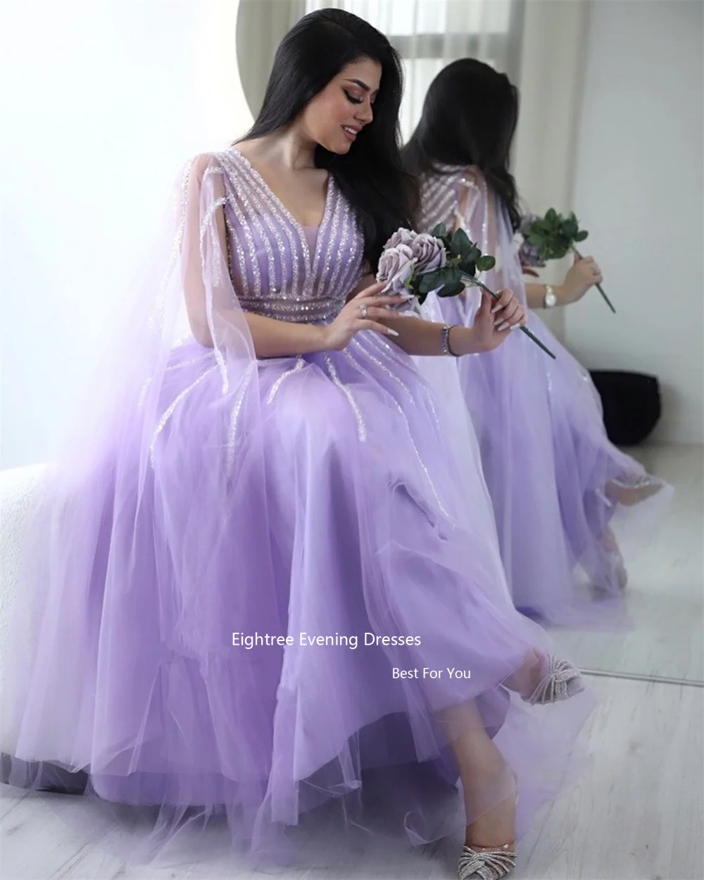 Eightree Vintage Luxury Abendkleider Dubai Evening Dresses Tulle Sequined Long A Line Formal Occasion Dresses Wedding Party Dres