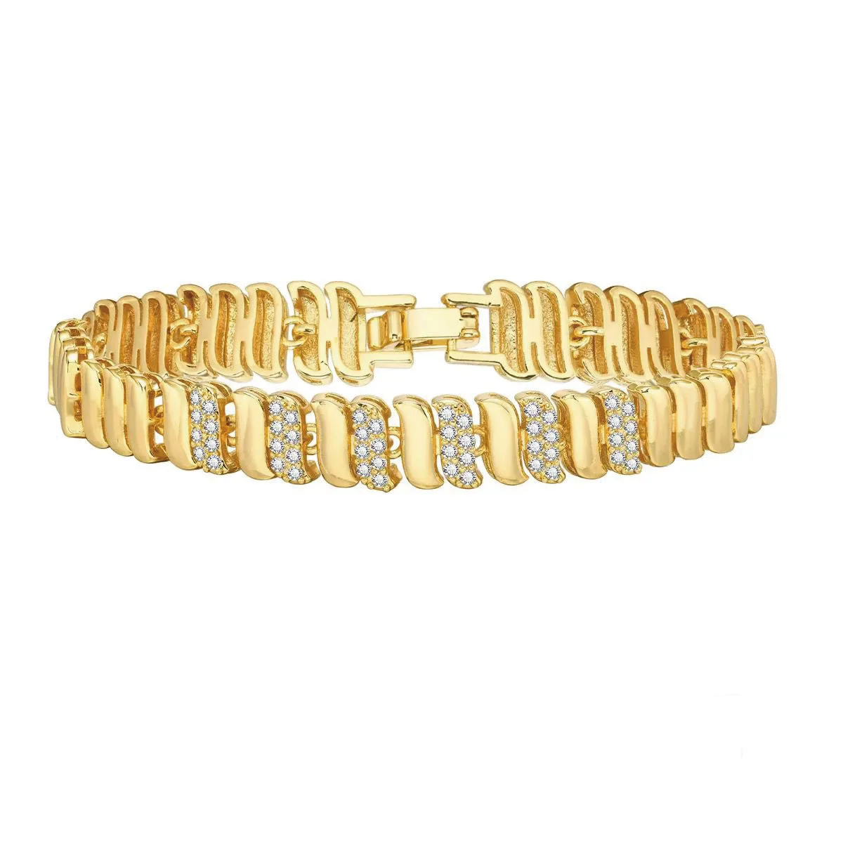 

MxGxFam ( 18.5 cm x 8 mm ) 18 k Plated Gold Plated Mirco Zircon Watch Bracelets For Women Men Fashion Jewelry