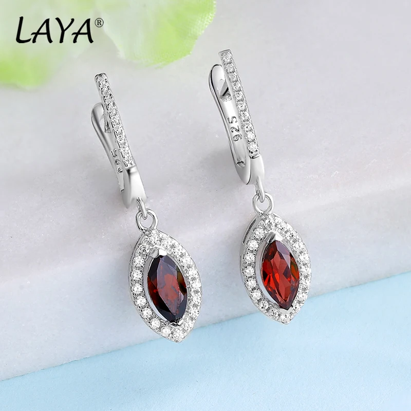 LAYA 100% 925 Sterling Silver Marquise Brilliant Cut Gemstone Natural Peridot Drop Earrings For Women Wedding Fine Jewelry