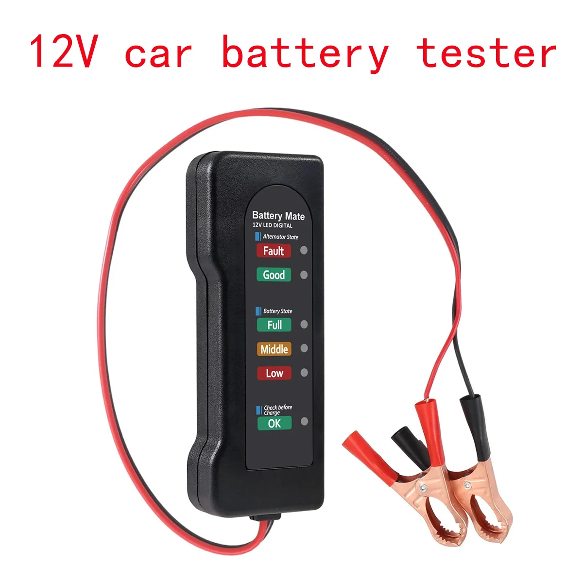 

For Battery Tester Automobile Motorcycle Battery Car Battery Testers ABS Red Yellow Green Display 12V Battery Level