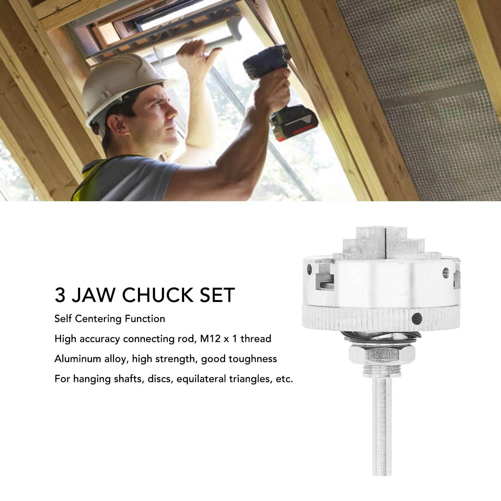 3 Jaw Chuck Set Self Centering Lathe Chuck Plate with M12x1 Connecting Rod 10‑35mm Clamping Lathe Chuck Set Clamping Chuck Set