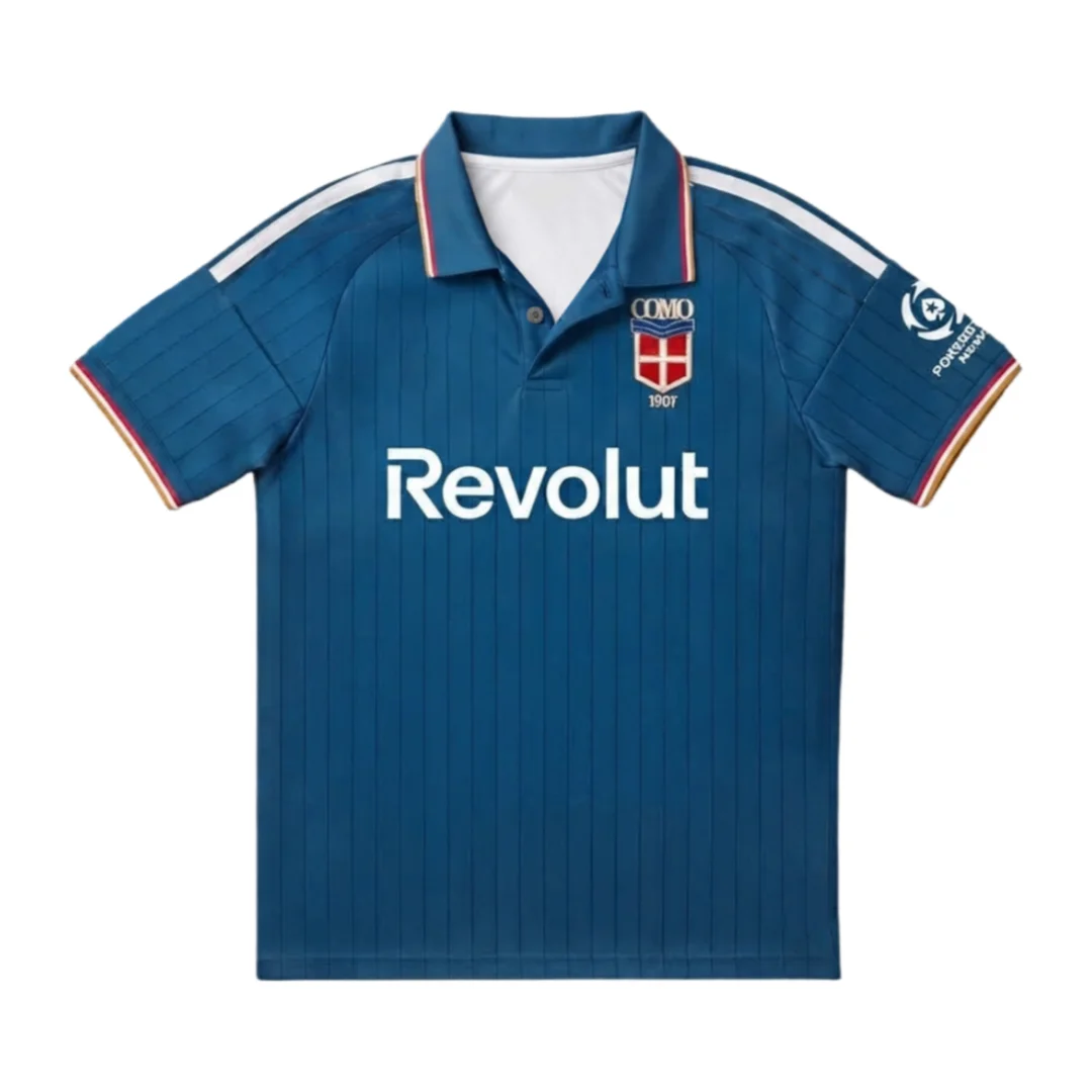 2026/27 Men's Blue Como 1907 Retro Turn-down Collar Polo Shirt with Button Placket 3D Print Casual Fashion Fan Football Jersey