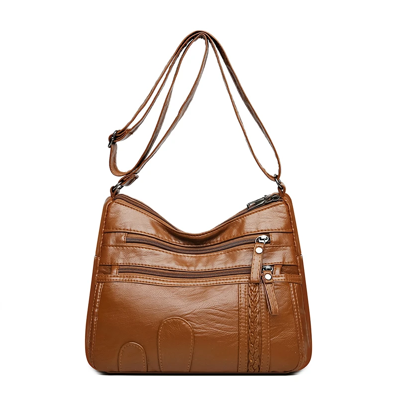 Bolsos cruzados de cuero suave para mujer, bolso de hombro informal, bolso de mensajero lavado de invierno, bolsos de Madre con múltiples bolsillos