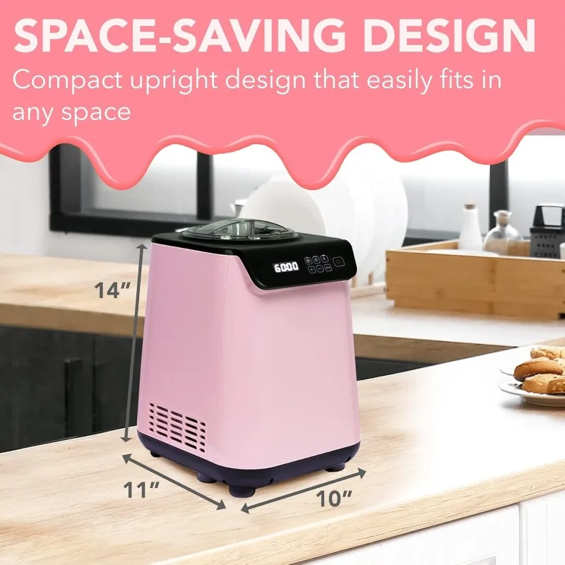 Ice Cream Maker Machine Automatic 1.28 Qt Upright with Built-In Compressor, LCD Digital Display & Timer, No Pre-Freezing