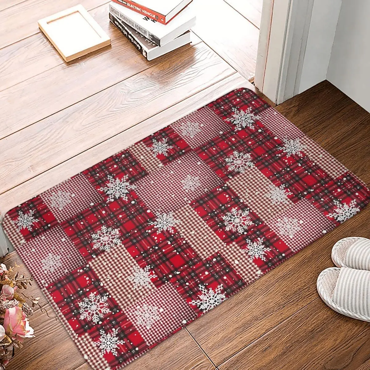 Non-slip Doormat Christmas Checkered Pattern. Carpet Bath Bedroom Mat Welcome Indoor Pattern