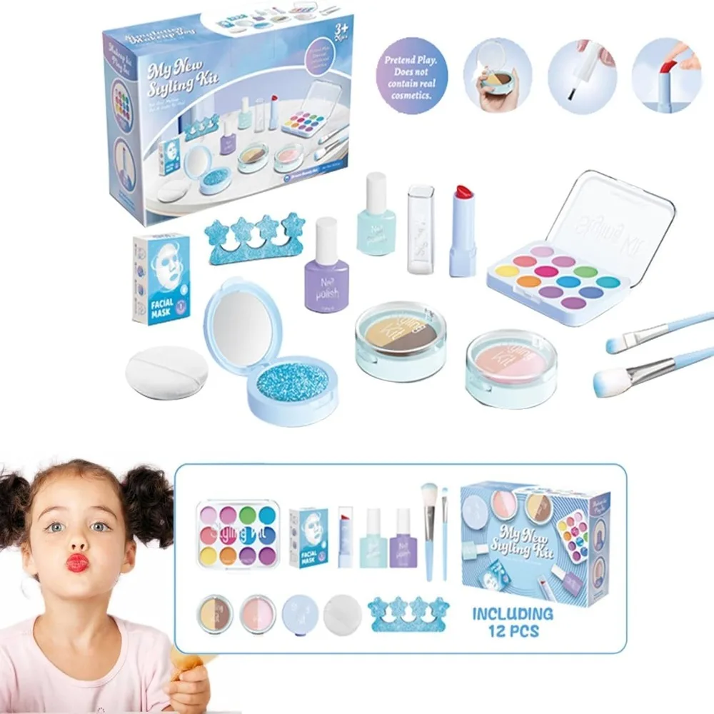 Kit de maquillage lavable pour enfants de 3 à 5 ans, accessoires de beauté pour salon de beauté, ensemble cosmétique