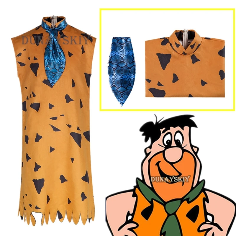 Fred Cosplay Anime Flintstones Costumes Adult Kid Primitive Savages Costume Orange Colthing Carnival Party Halloween