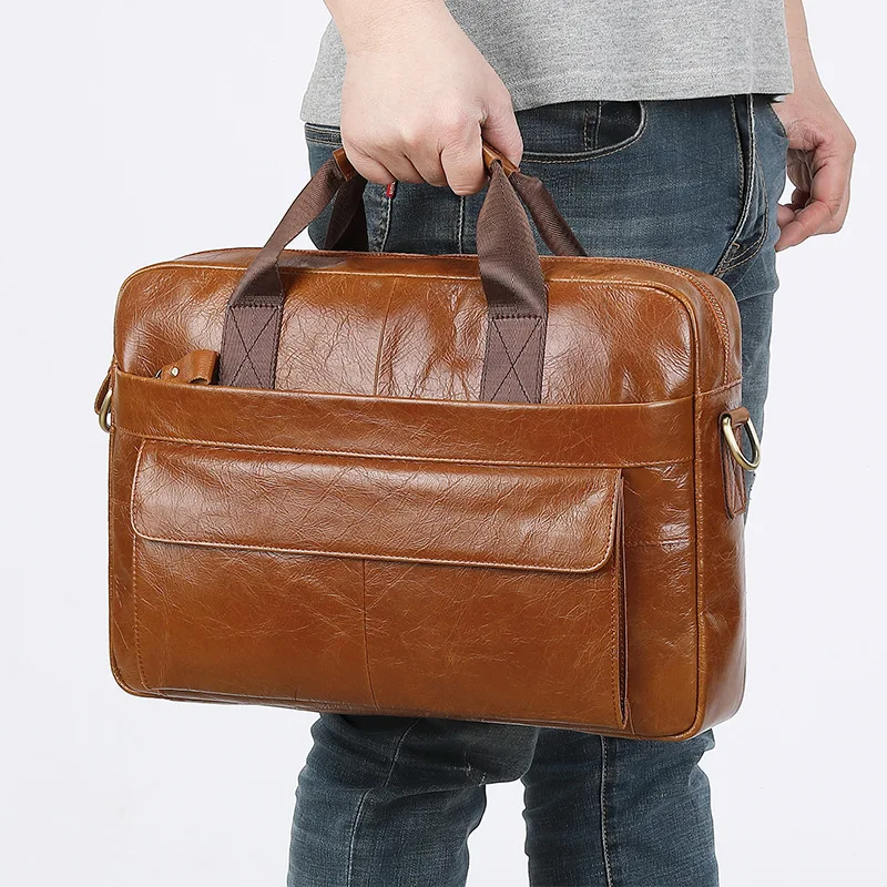 Sac messager en cuir véritable pour homme, sac à main d'affaires ou de bureau, sac pour ordinateur portable 14 pouces, sac fourre-tout décontracté, haute qualité, Bombs Case