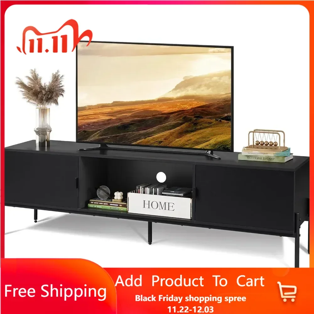 Modern TV Stand for 65 Inch TV, Mid Century Entainment Center with Storage, TV Console with Open Shelf and 2 Cabinets