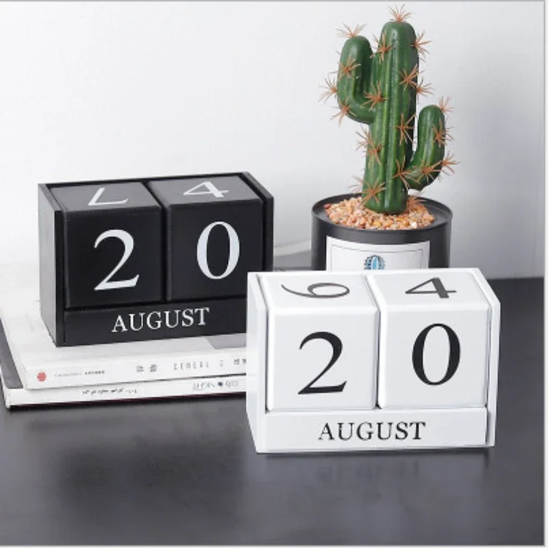 Simple creative black and white wooden calendar cubes perpetual calendar decoration living room home decoration gift